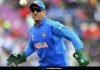 MS Dhoni sports gloves with Indian Army insignia