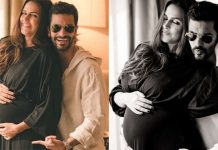 Neha Dhupia gets pregnant again - baby bump picture shared with husband and baby girl