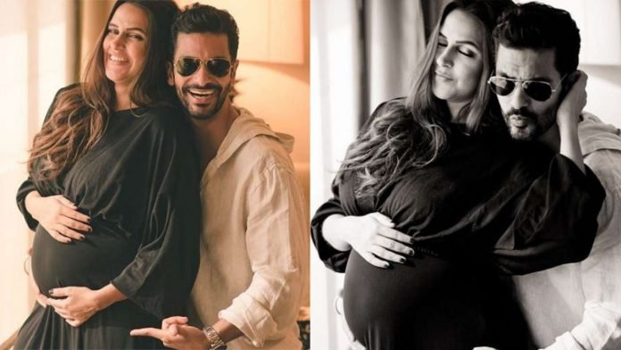 Neha Dhupia gets pregnant again - baby bump picture shared with husband and baby girl